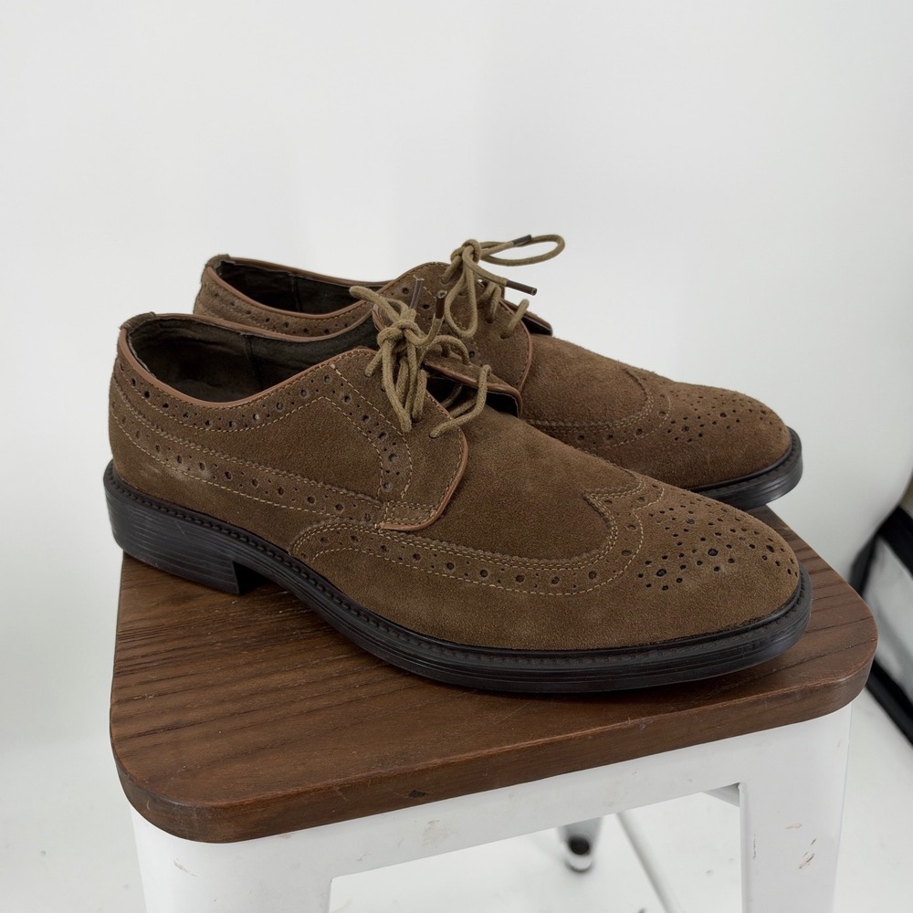Joseph Abboud Mens 11 D Brown Suede Wingtip Oxford Brogue Dress Shoes K15501